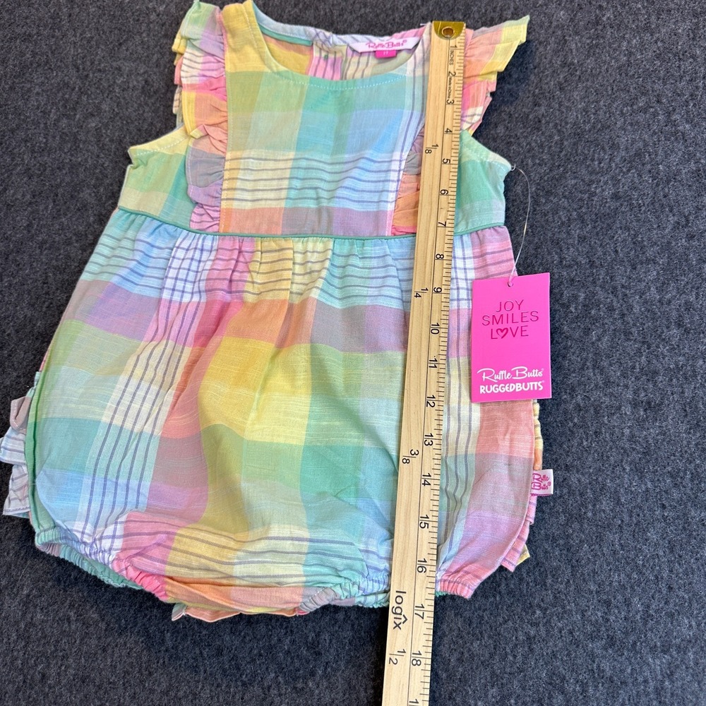 NEW RuffleButts Girls Romper Rainbow Gingham Plaid Size 2T Snap Ruffle Butts - Picture 11 of 14